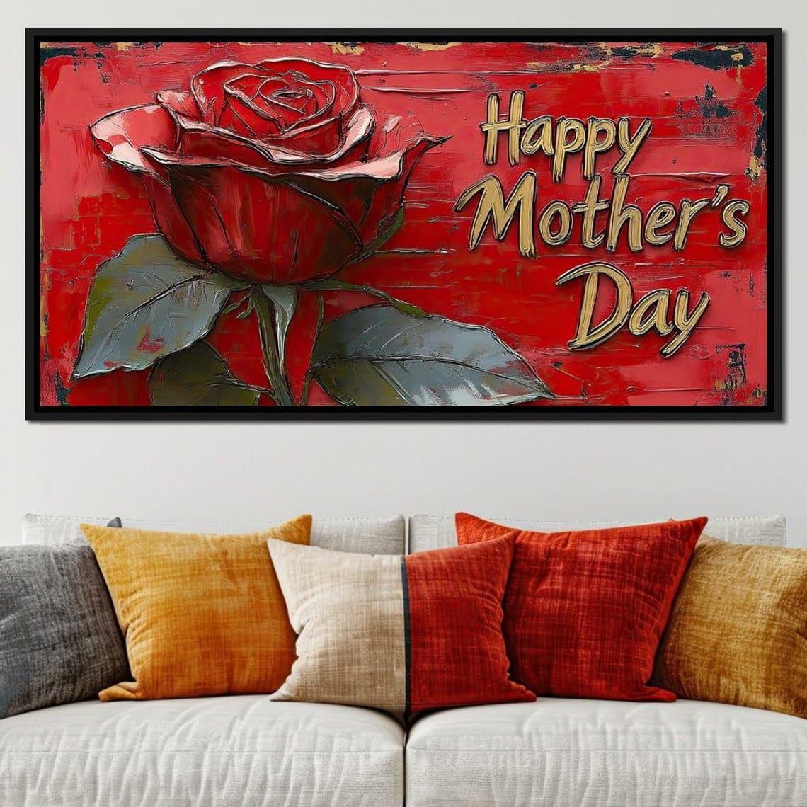 Happy Mothers Day Red Rose Gold Script Distressed Floral Gift Poster - Image 2