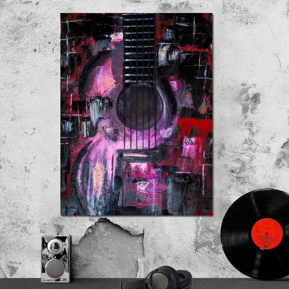 Abstract Guitar Pink Purple Black Grunge Modern Music Inspired Wall Art - Image 4