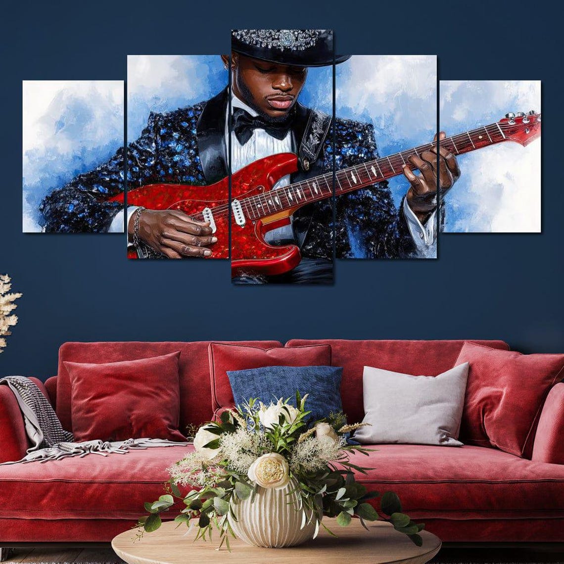 Guitarist In Tuxedo Playing Red Electric Guitar Multi Panel Poster