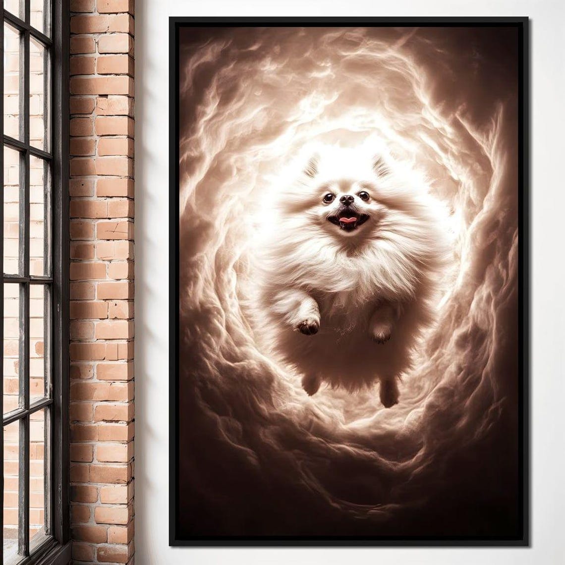 Fluffy White Pomeranian Floating In A Heavenly Clouds Dream Poster