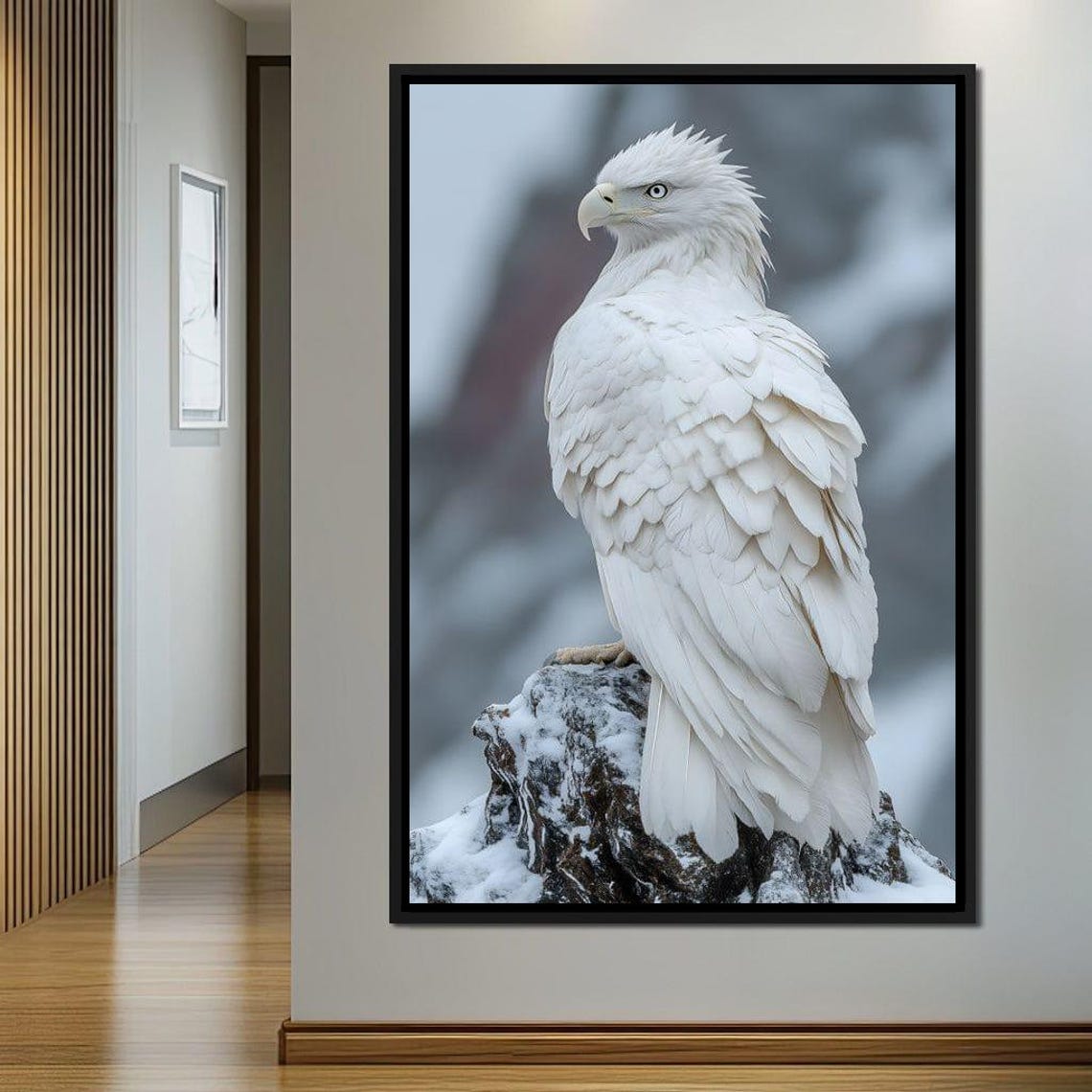 Majestic White Hawk Perched on a Snowy Rock Winter Wildlife Poster - Image 4