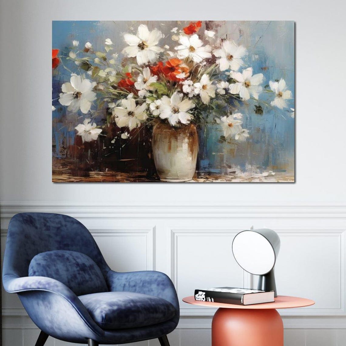 Vintage Daisy Poppy Bouquet Glass Vase Classic Floral Art Poster - Image 3