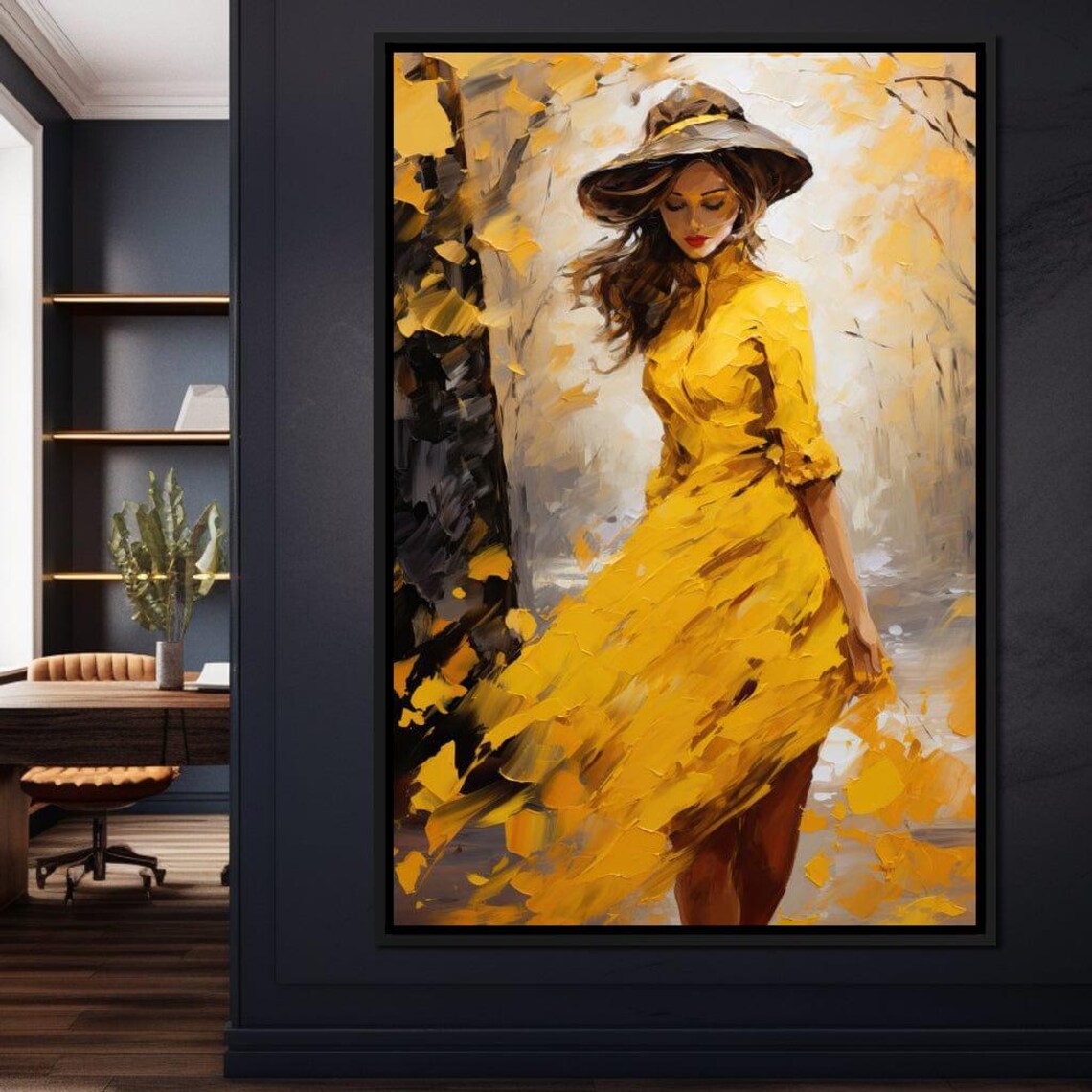 Woman Yellow Dress Straw Hat Golden Autumn Impressionist Art Print - Image 4
