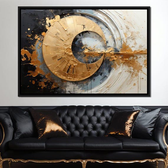 Golden Vortex Of Dreams Abstract Gold And Black Geometric Wall Art Modern Glamor Decor Tanni Cylon By Nichecanvas
