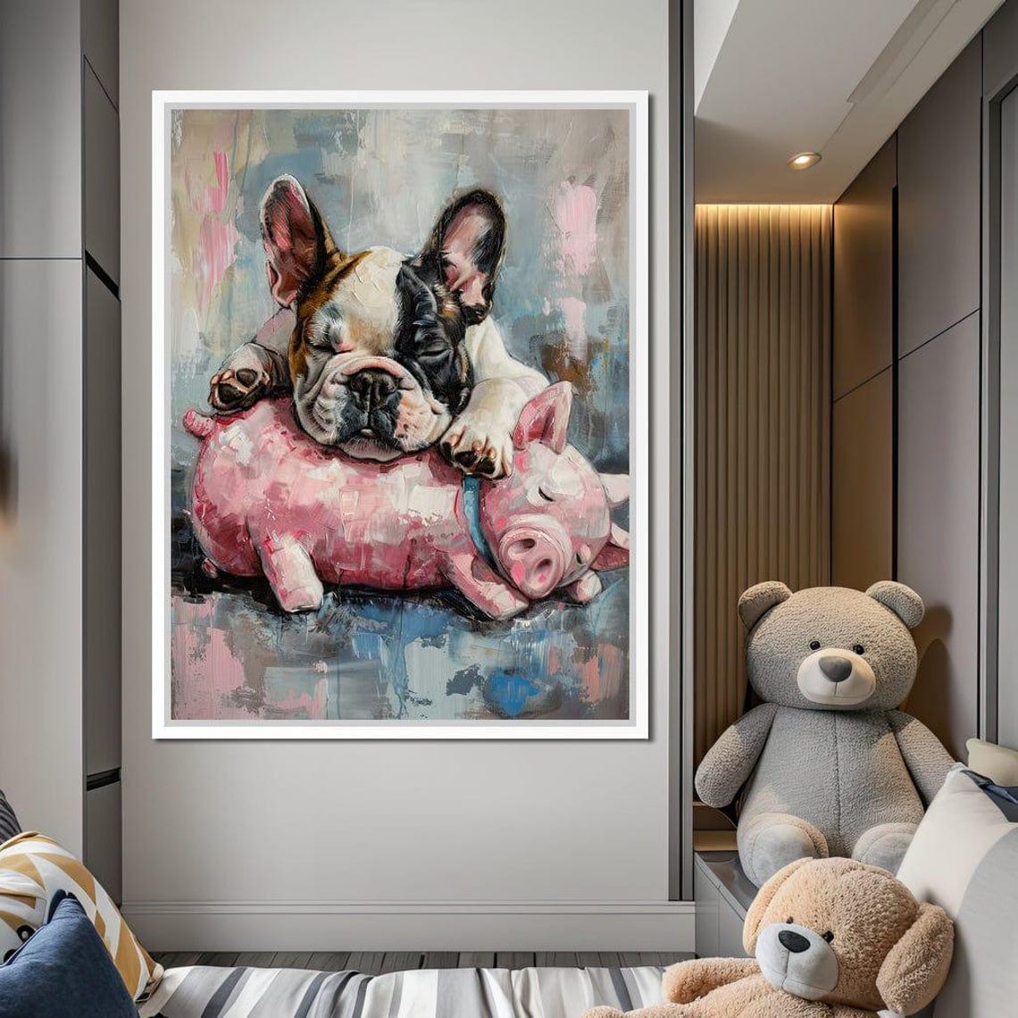 Dreamy Bulldog Slumber Party Cute Animal Art Dog Home Decor French Bulldog Adorable Animal Friends Painting By Nichecanvas - Image 3