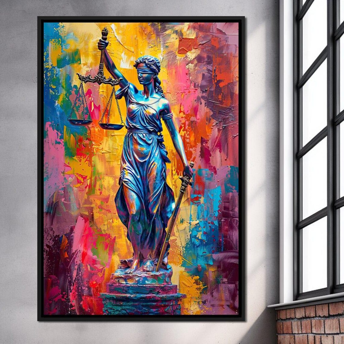 Lady Justice Statue Scales Colorful Vibrant Abstract Legal Office Art Print - Image 4
