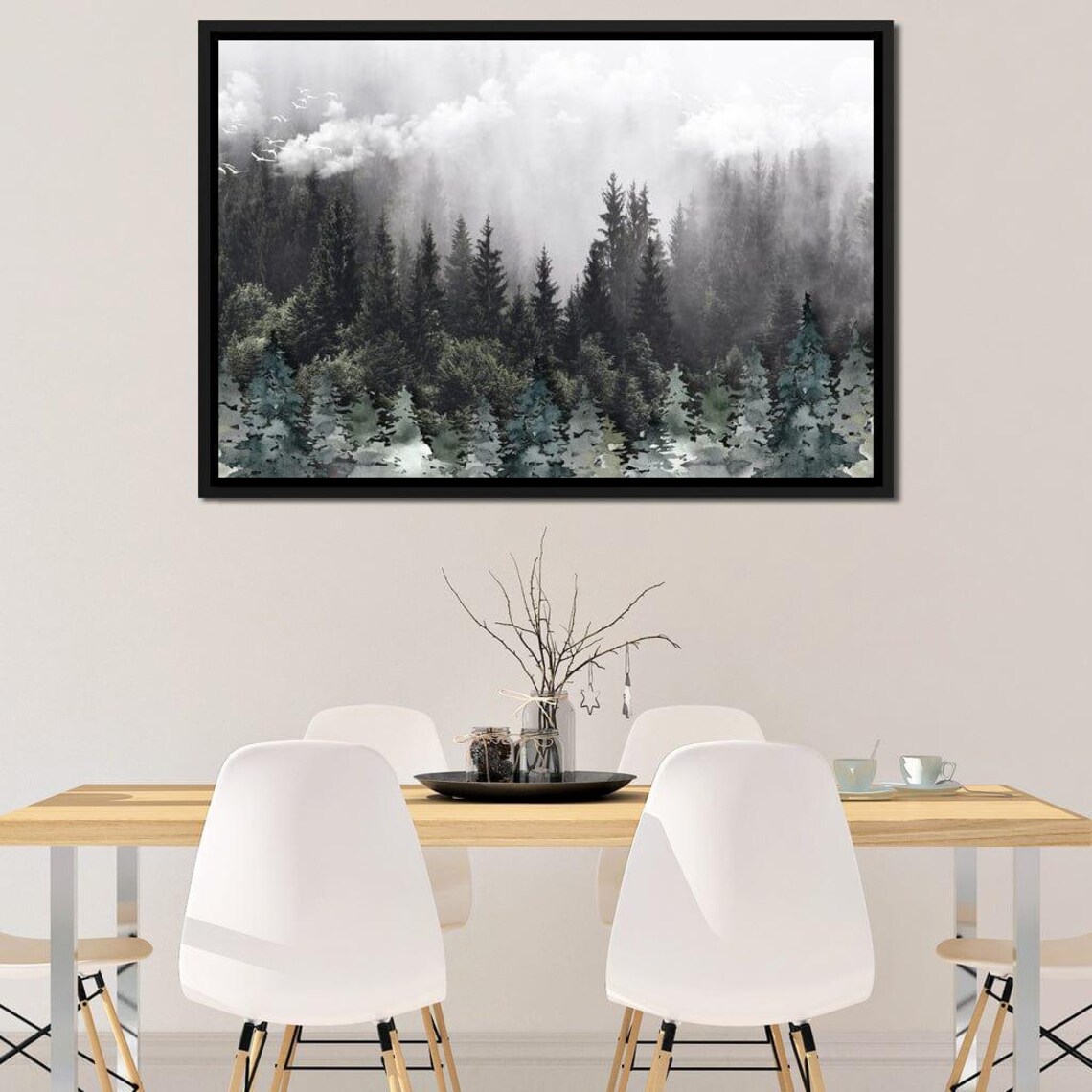Misty Pine Forest Five Panel Gray Watercolor Woodland Travel Poster - Image 3