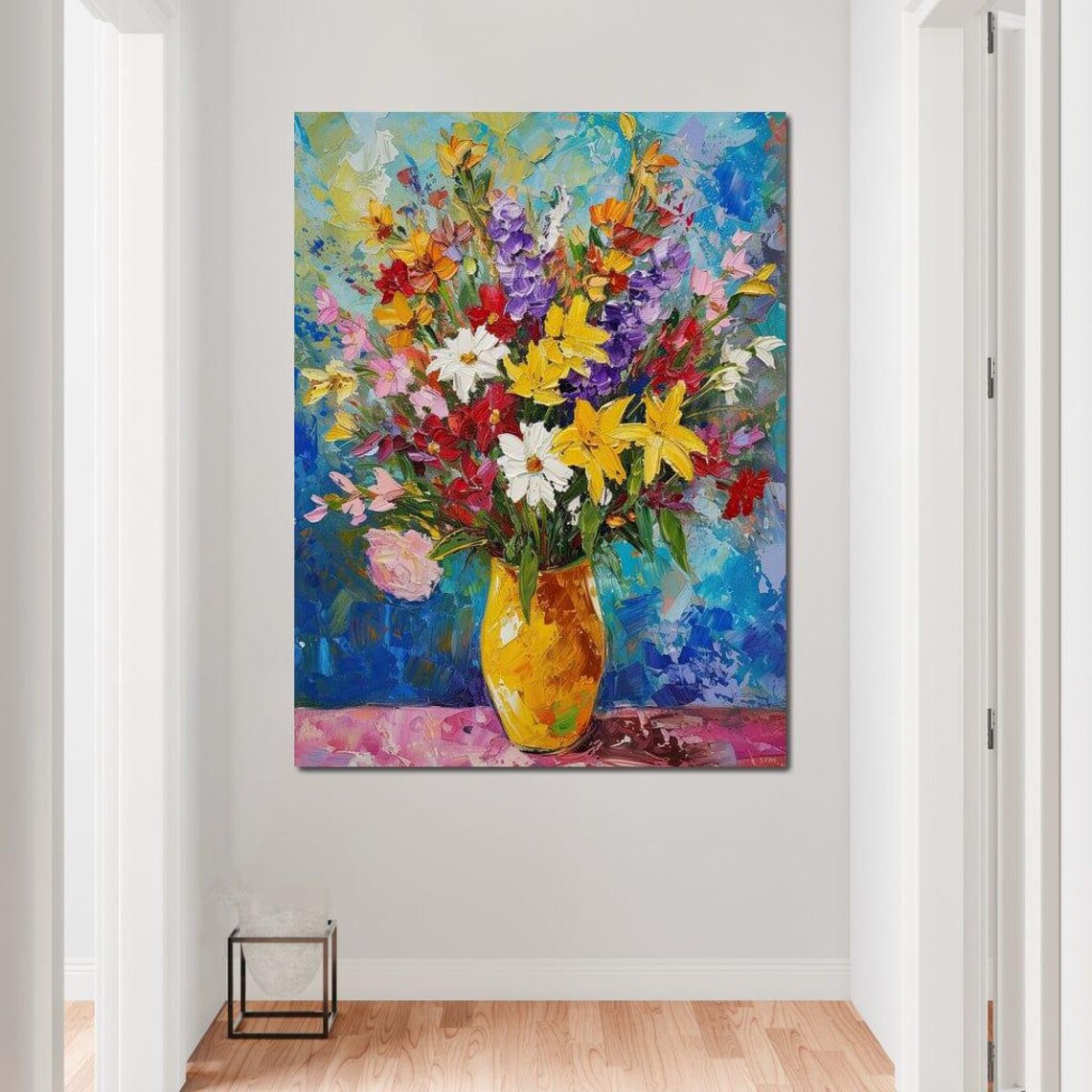 Impressionist Wildflower Bouquet Gold Vase Colorful Oil Art Poster - Image 2