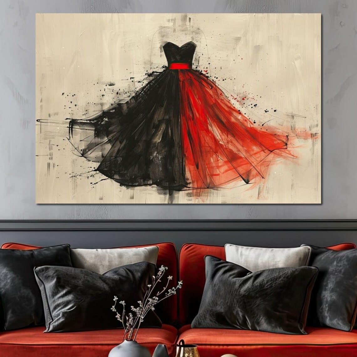 Black Red Strapless Ballgown Dress Fashion Illustration Art Poster - Image 3