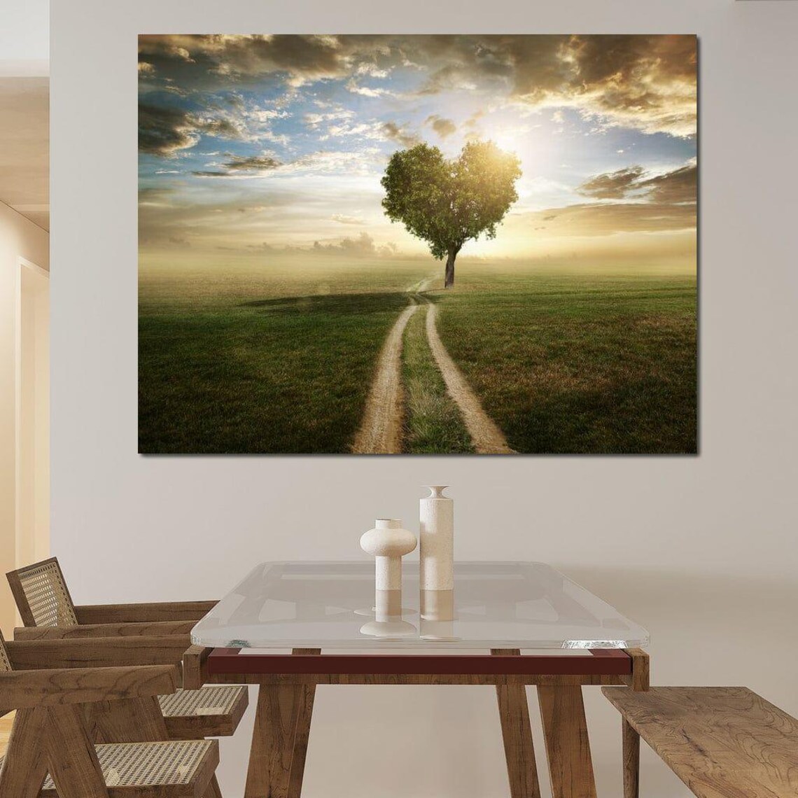 Loving Tree Heart Tree Landscape Serene Nature Art Peaceful Green Tree Scenic Tranquil Decor Wall Print By Nichecanvas - Image 3