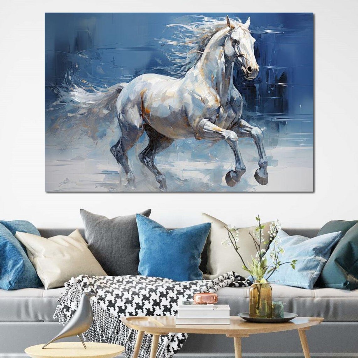 White Horse Galloping Sapphire Winter Wind Majestic Equine Art Poster - Image 3