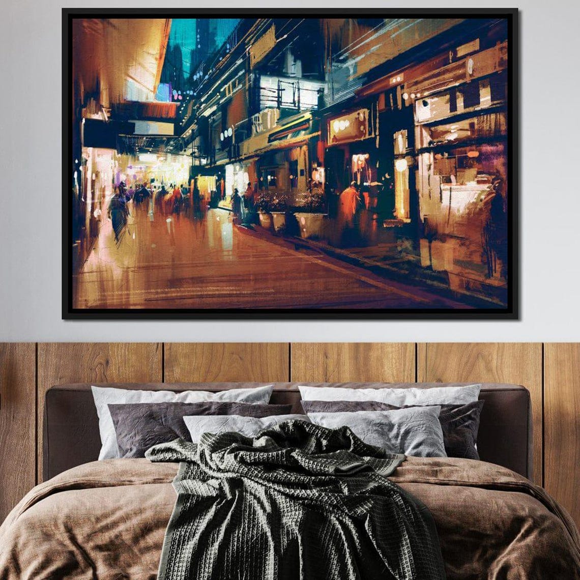 City Market Urban Art Night Market Vibrant Chaos Modern Wall Art City Scene Street Life Shopping District By Nichecanvas
