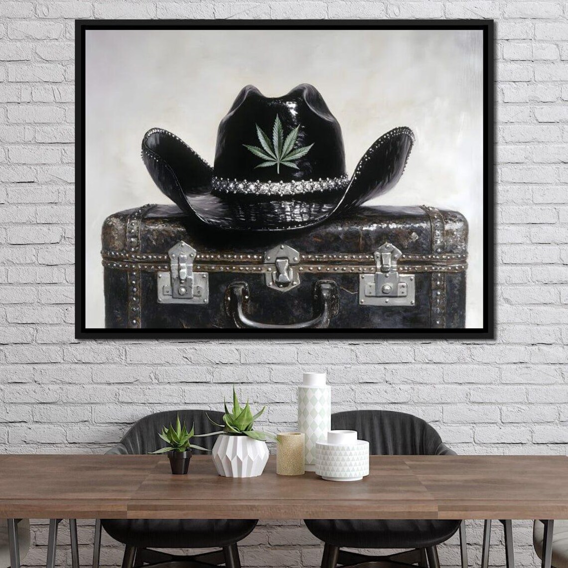 Shiny Black Cowboy Hat With Rhinestones On A Vintage Trunk Poster - Image 4