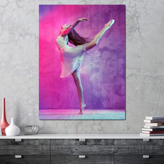 Rose Light Ballet Dancer In White Dress Pink Purple Studio Art Poster
