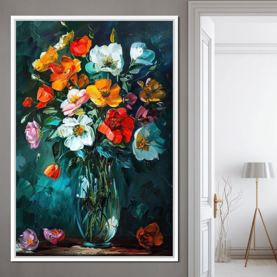 Bouquet Of Vibrant Poppy Dreams Glass Vase Floral Oil Poster - Image 4