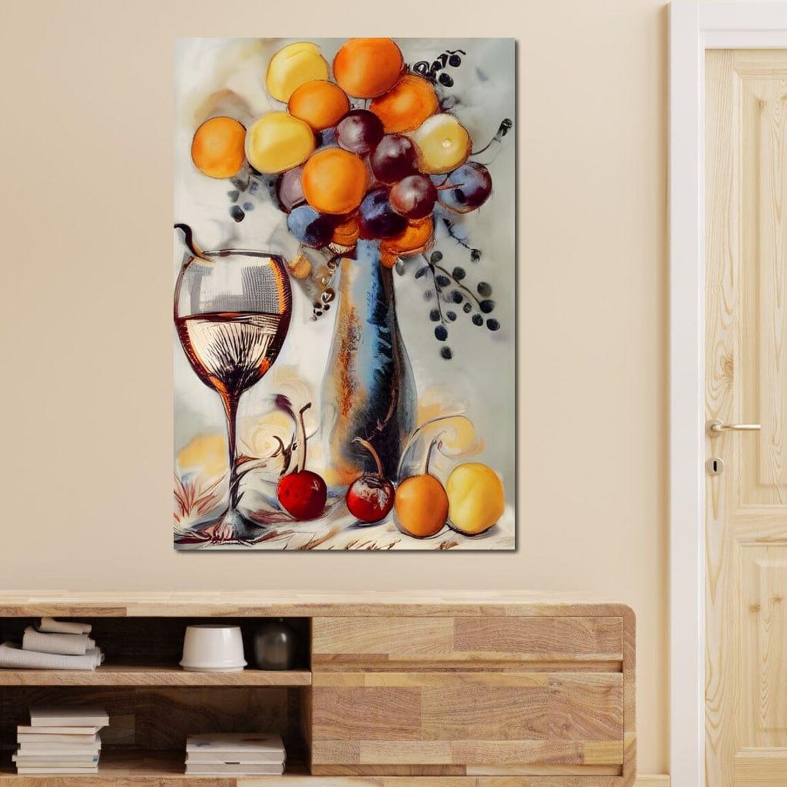 Red Wine Glass And Fruit Vase Modern Still Life Wall Art Poster - Image 3