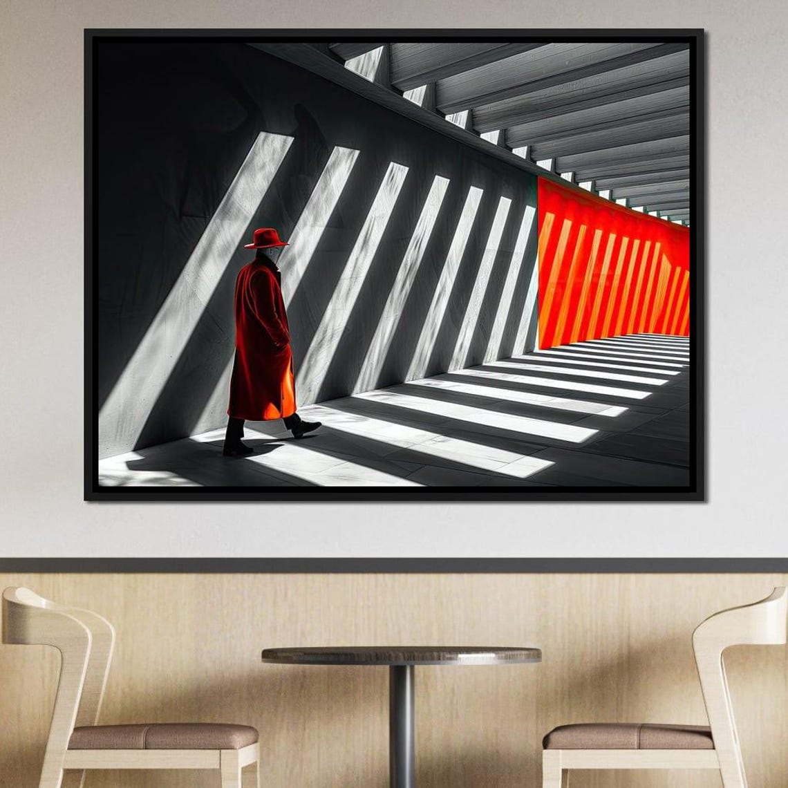 Architect Passage Geometry Red Coat Shadow Corridor Art Poster - Image 3