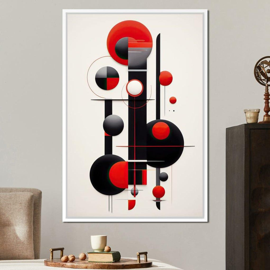 Architectural Symphony In Red And Charcoal Modern Decor Abstract Geometric Design Minimalist Art Print By Nichecanvas - Image 4