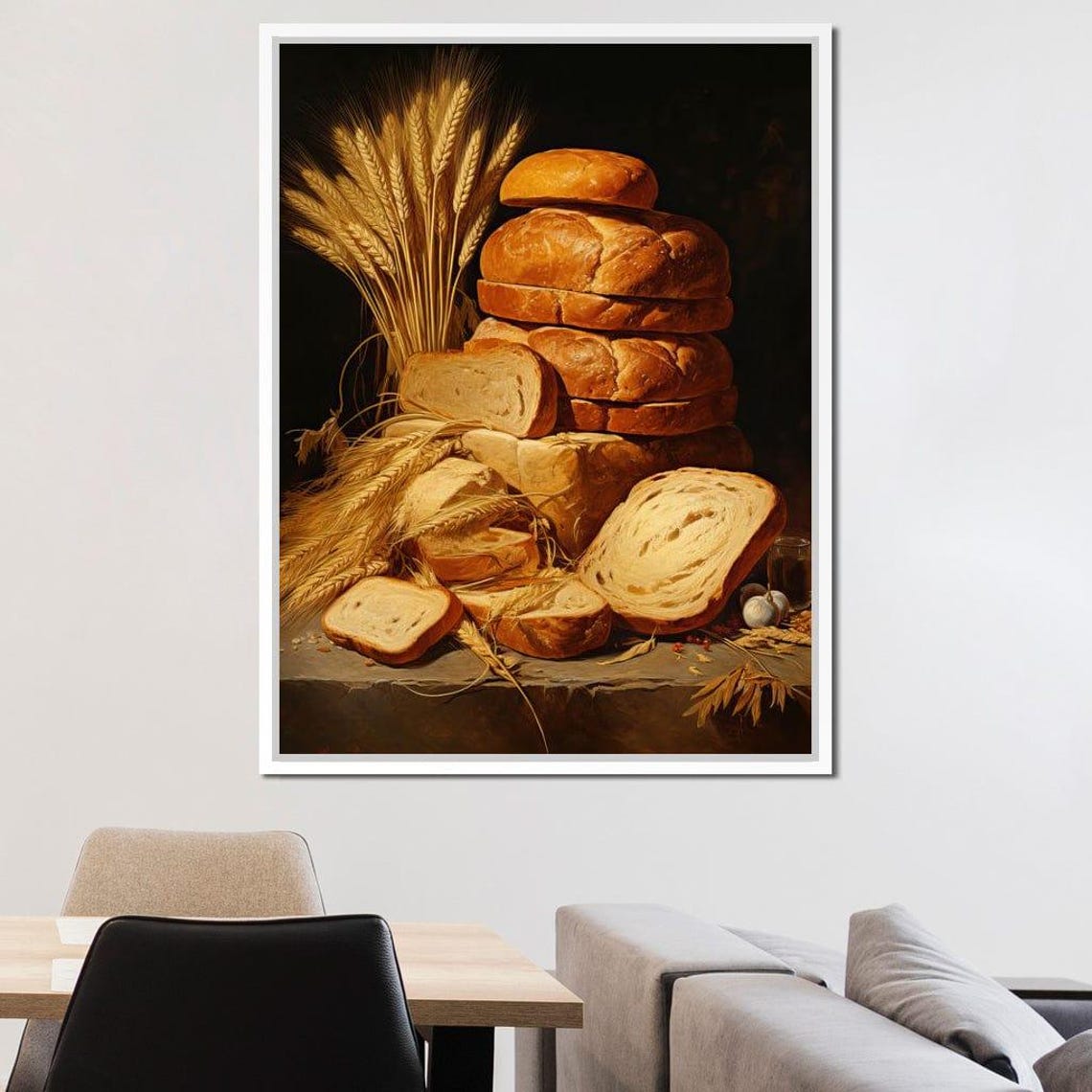Rustic Bread Loaves Wheat Stalks Still Life Kitchen Wall Art Print - Image 4