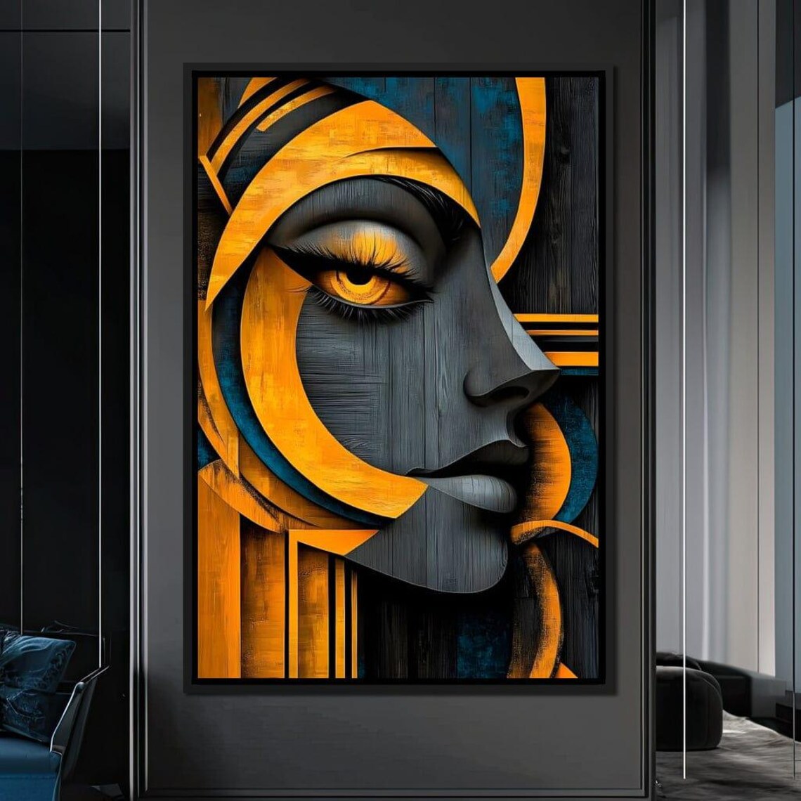 Abstract Golden Woman Profile Art Deco Black Gold Striking Eye Poster