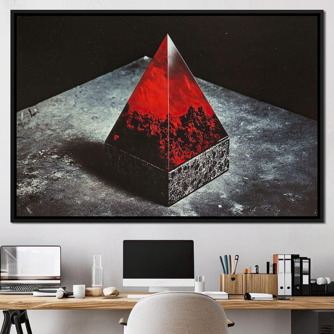 Ephemeral Crimson Obelisk Abstract Geometric Home Decor Red Pyramid Art Modern Wall Art By Nichecanvas - Image 2