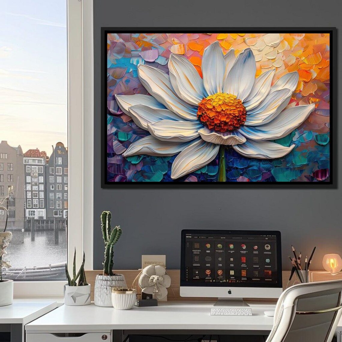 Giant White Daisy Orange Center Bold Colorful Floral Wall Art Poster - Image 4