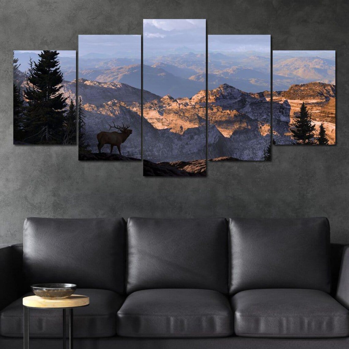 Bull Elk Mountain Ridge Silhouette Alpine Dawn Wildlife Rustic Nature Wall Poster - Image 3