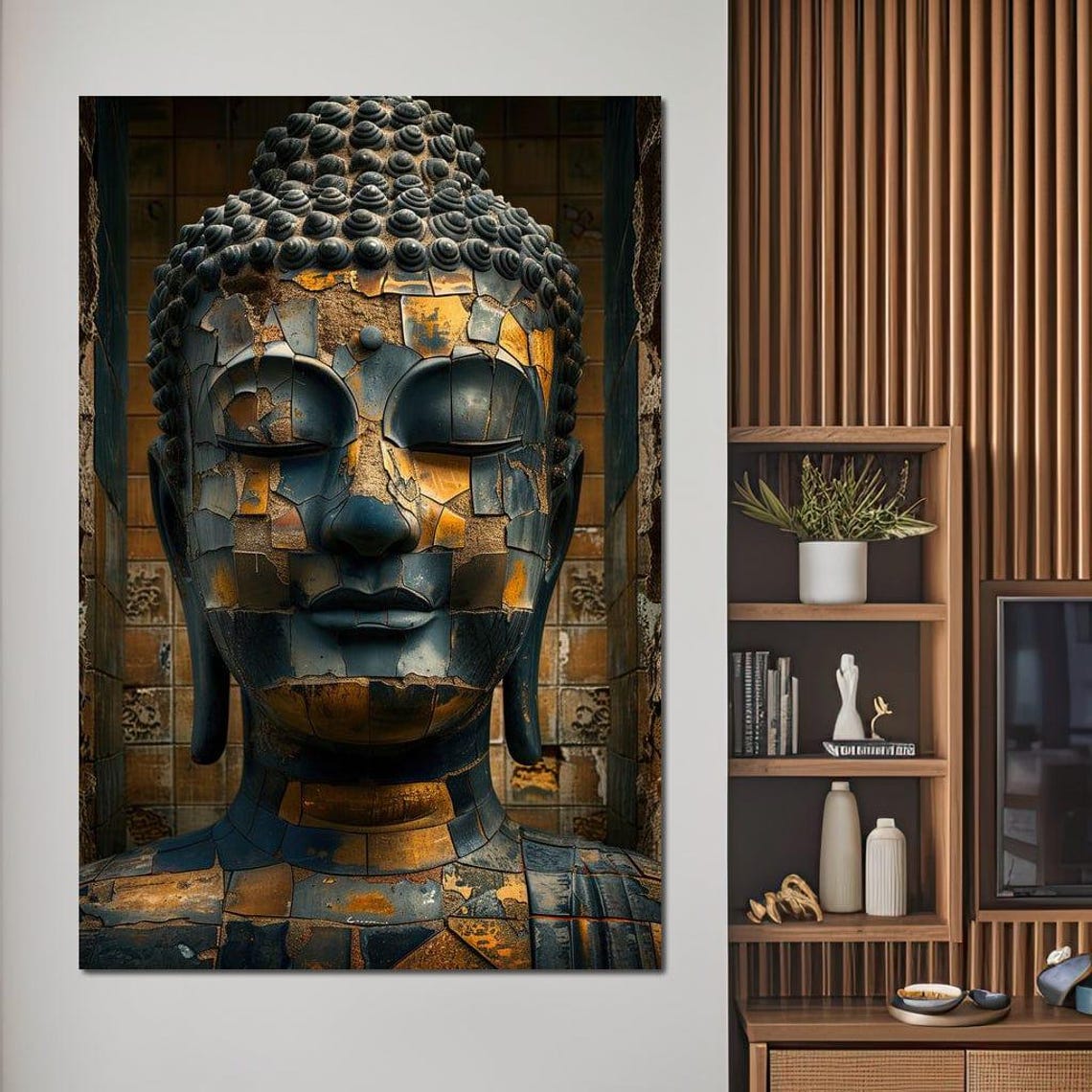 Golden Buddha Statue Mosaic Zen Meditation Spiritual Home Decor Poster - Image 2