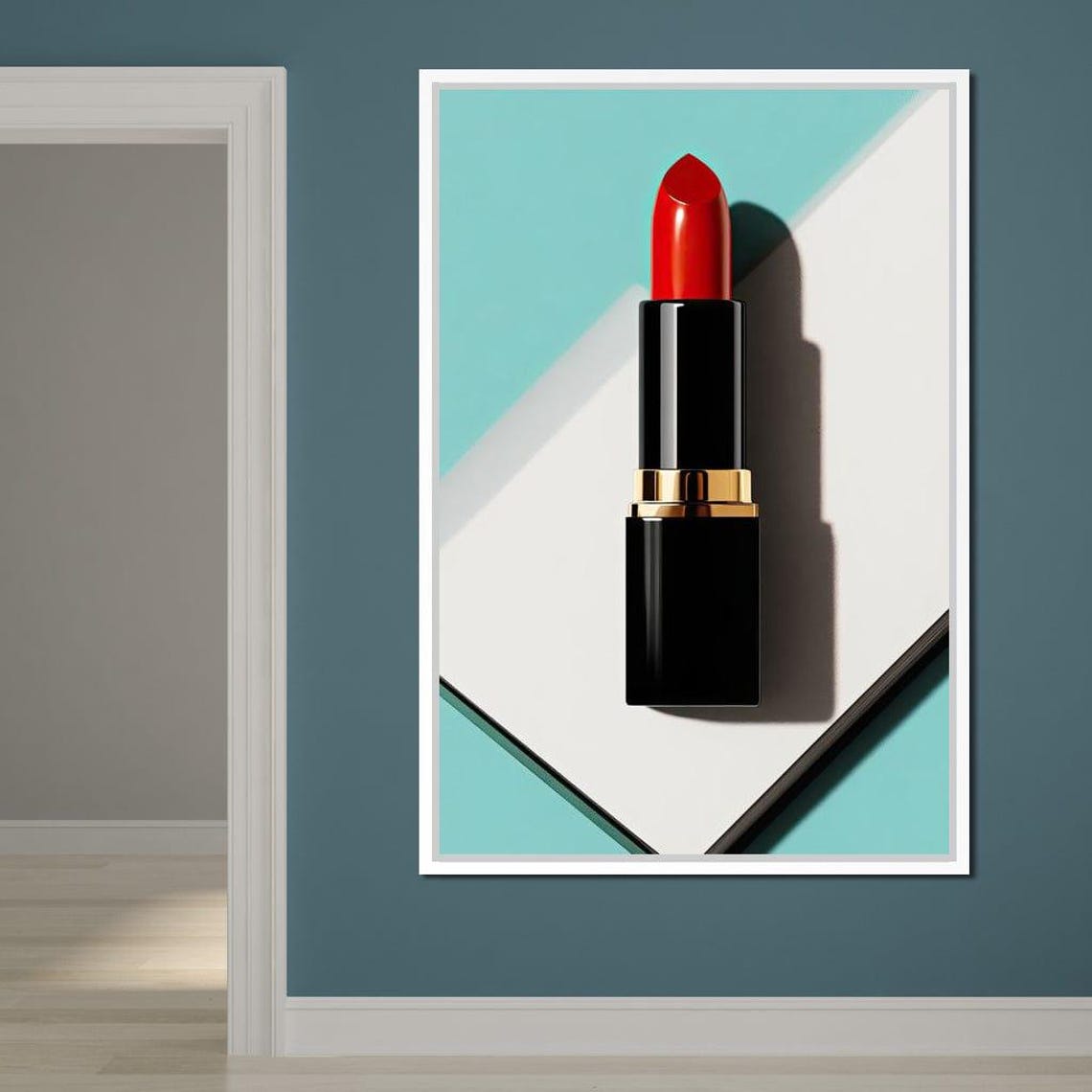 Red Lipstick Turquoise Pop Art Glamorous Beauty Makeup Wall Art Poster - Image 2
