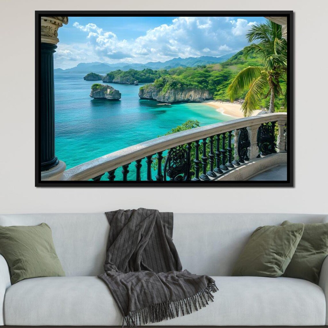 Tropical Island Ocean View From Stone Balcony Seascape Poster - Image 2