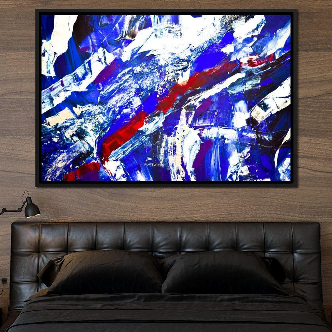 Cobalt Blue Crimson Diagonal Brushstroke Five Panel Abstract Poster - Image 2