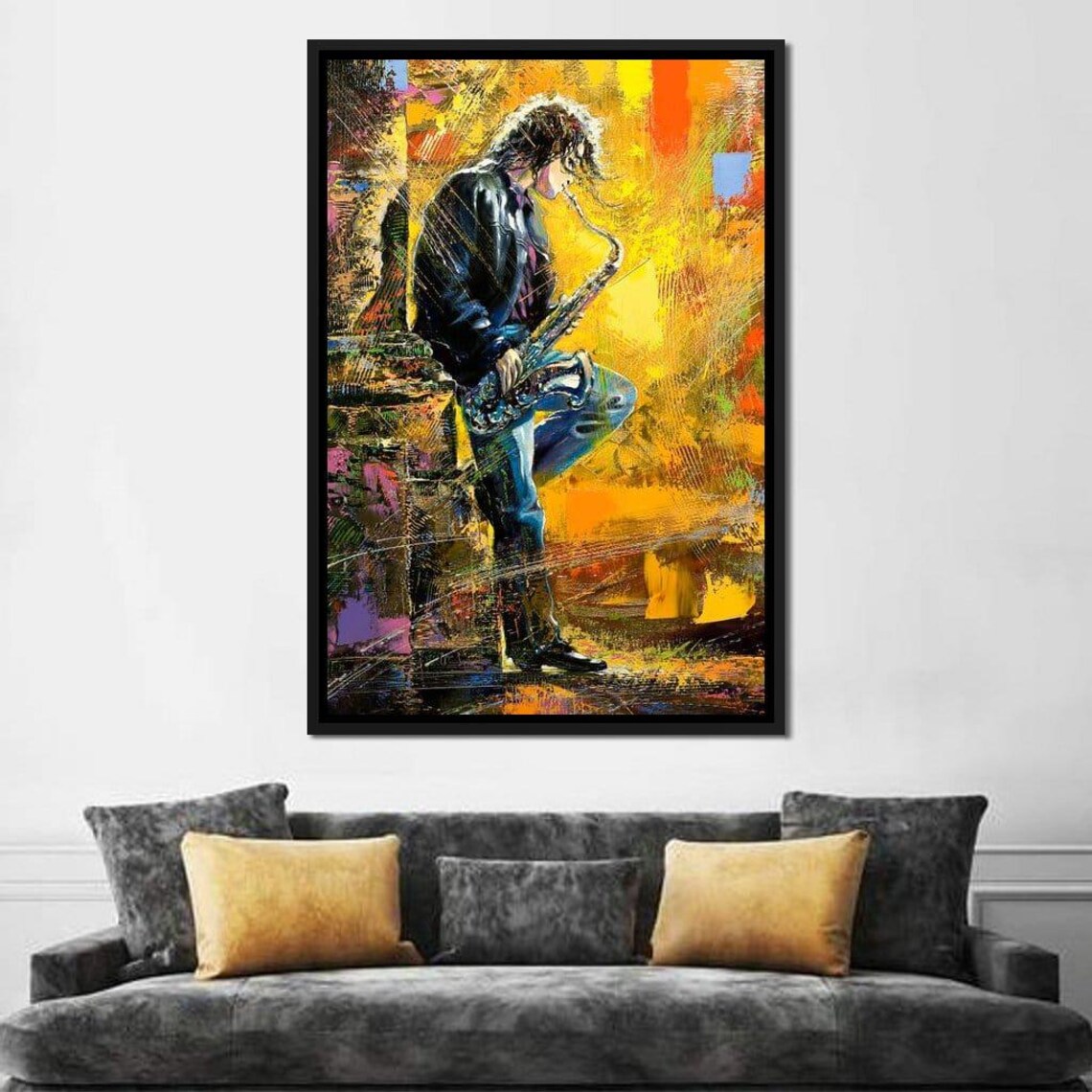 Saxophone Player Jazz Musician Art Colorful Impressionist Music Wall Poster