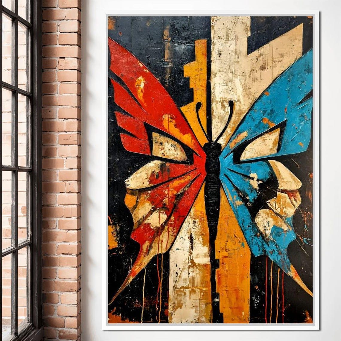 Abstract Butterfly Red Blue Wings Split Color Modern Art Print - Image 4