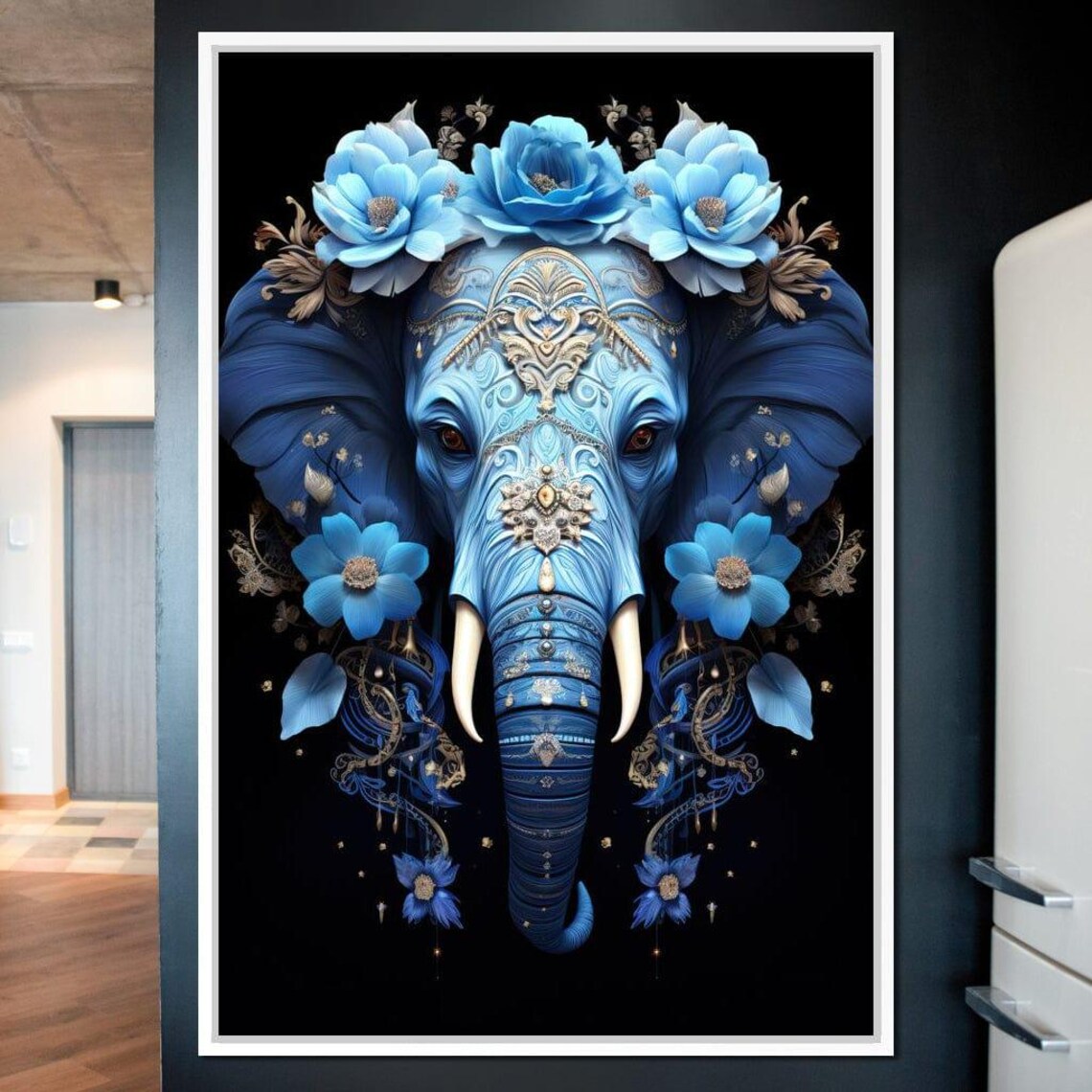Large Blue Floral Elephant Mystical Fantasy Boho Animal Art Print - Image 2