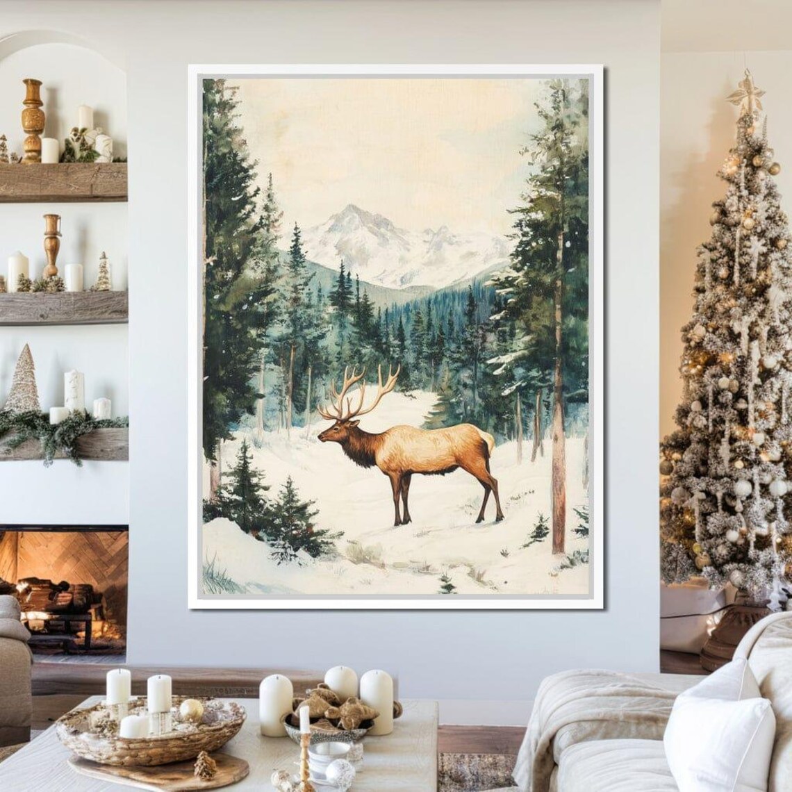 Majestic Elk Standing In Snowy Forest Mountain Winter Nature Poster - Image 3