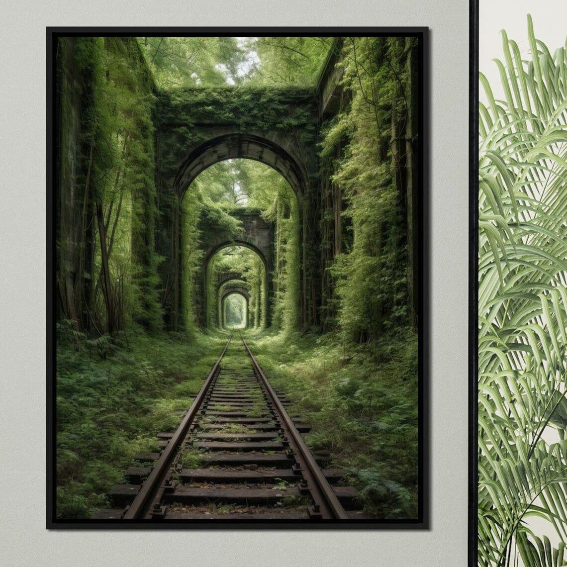 Abandoned Train Track Nature Landscape, Rustic Home Decor