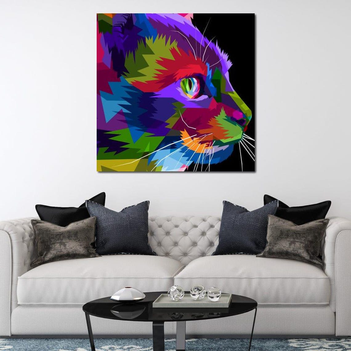 Geometric Pop Art Cat Head Profile Rainbow Colors Modern Animal Poster - Image 2
