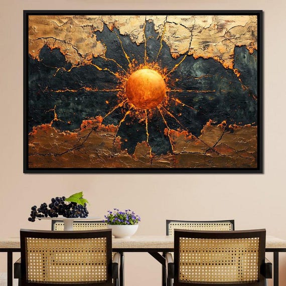 Aurora Burst Embers Abstract Wall Art Vibrant Fiery Decor Golden Orange Sun Modern Geometric Print By Nichecanvas