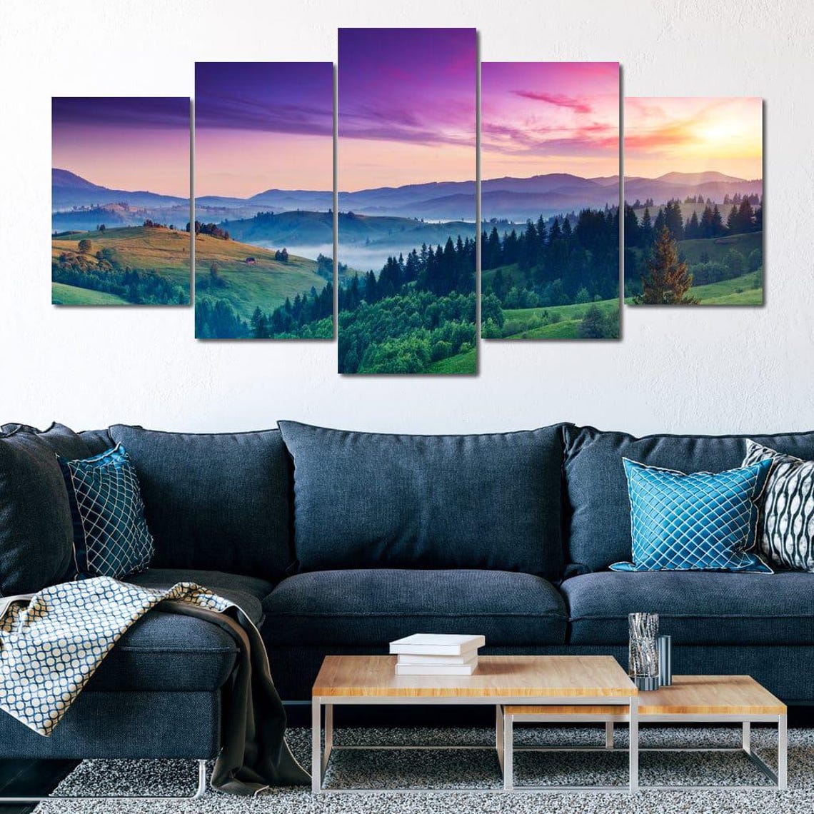 Mountains Landscape Sunset Scenic View Multi Panel Wall Art Peaceful Nature Decor Colorful Sky Photography By Nichecanvas - Image 3