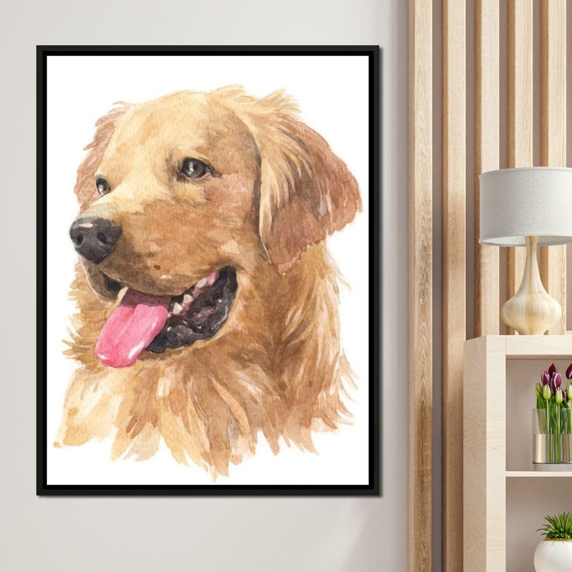 Golden Retriever Watercolor Happy Dog Portrait Pet Lover Wall Art