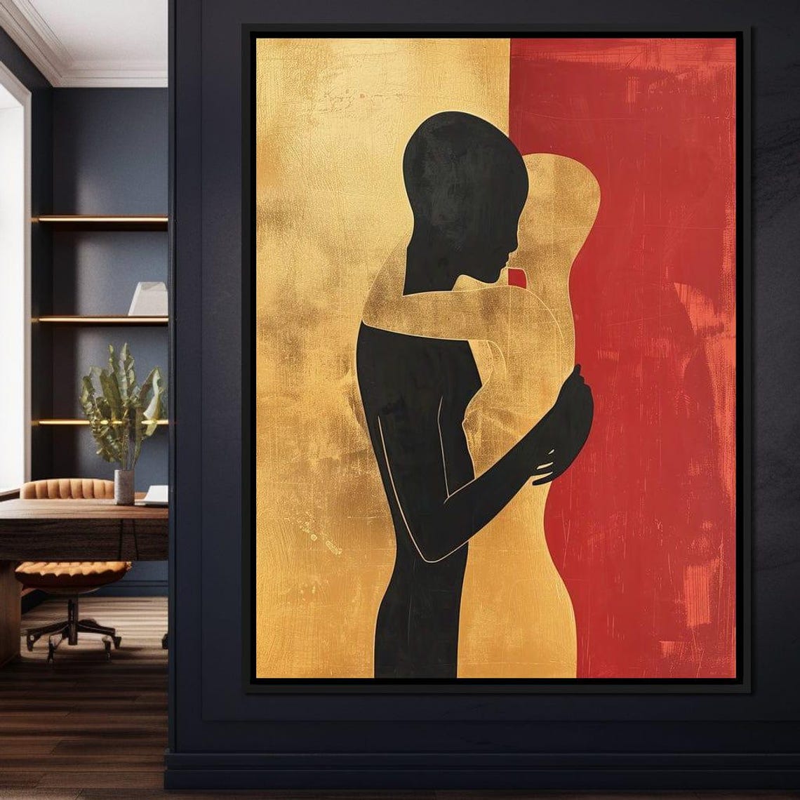 Golden Wilderness Shadow Embracing Couple Love Silhouette Poster
