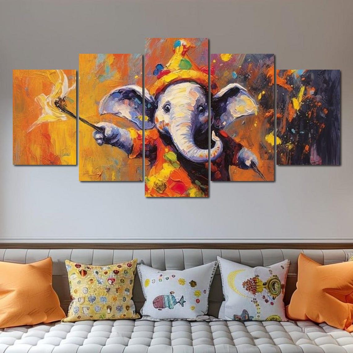 Cute Elephant Painter Clown Hat Colorful Kids Room Art Wall Poster - Image 4