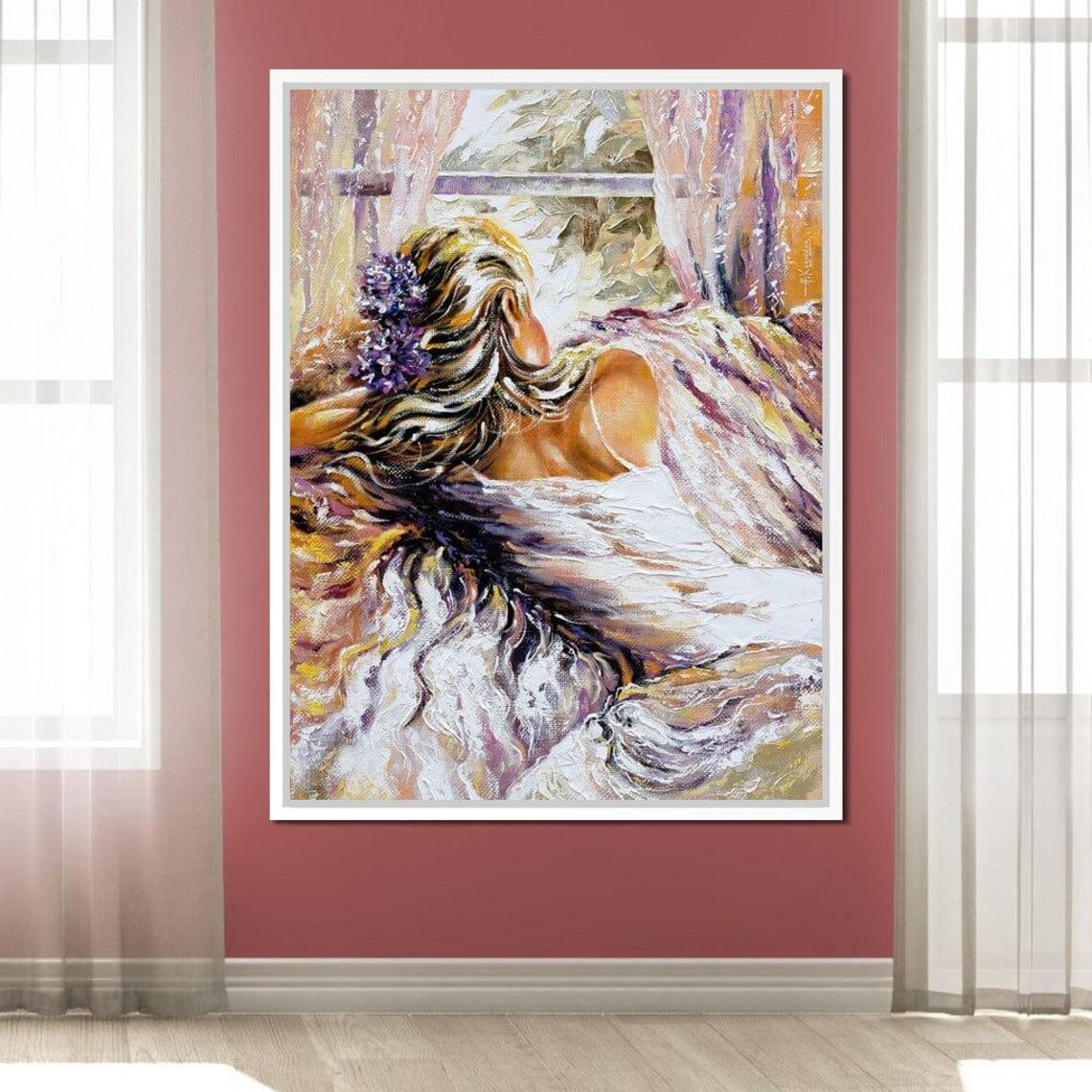 Blushing Bride Impressionist Oil Painting Woman In White Gown Florals Poster