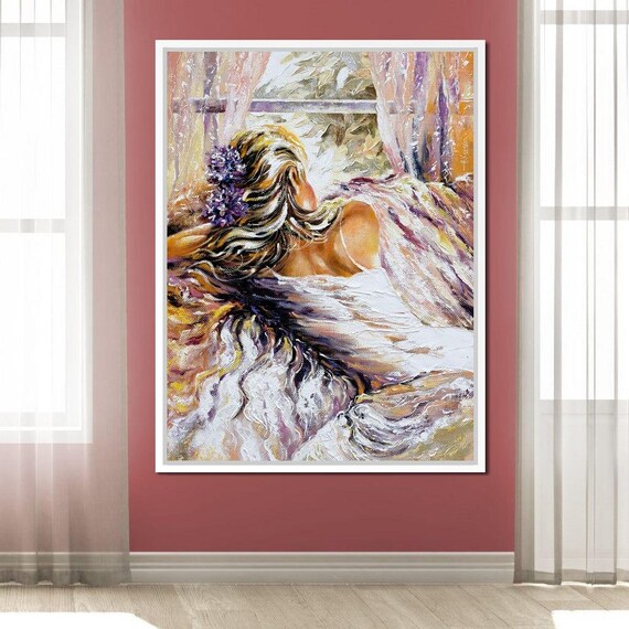 Blushing Bride Impressionist Oil Painting Woman In White Gown Florals Poster