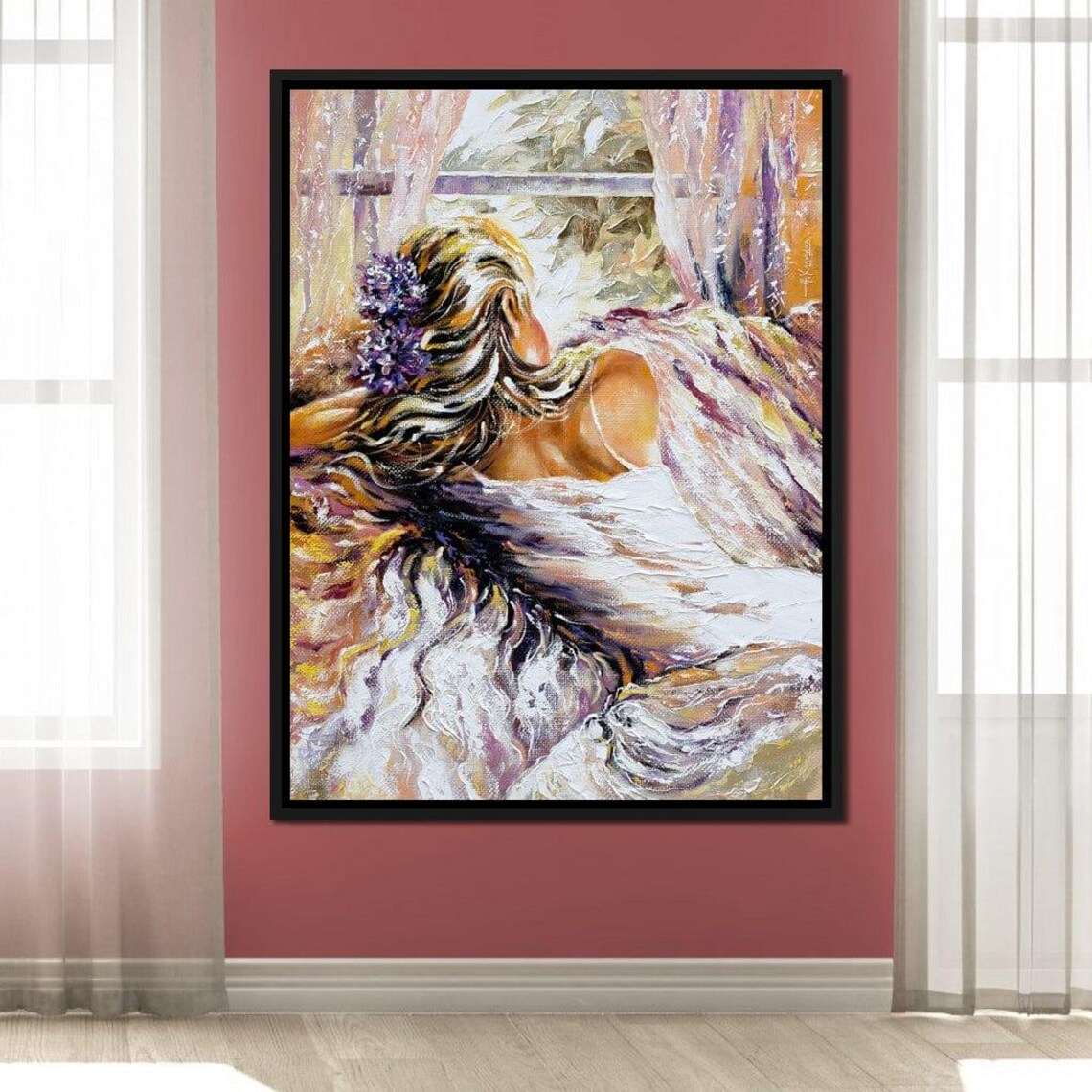 Blushing Bride Impressionist Oil Painting Woman In White Gown Florals Poster - Image 2