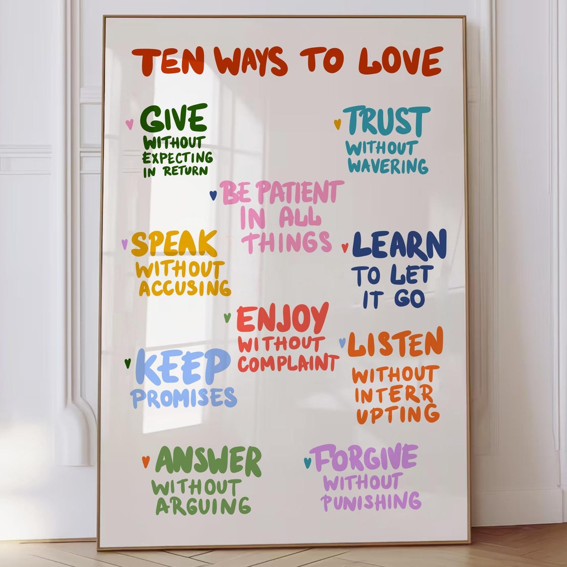 Ten Ways To Love Ten Colorful Hand Lettered Inspirational Rules Poster