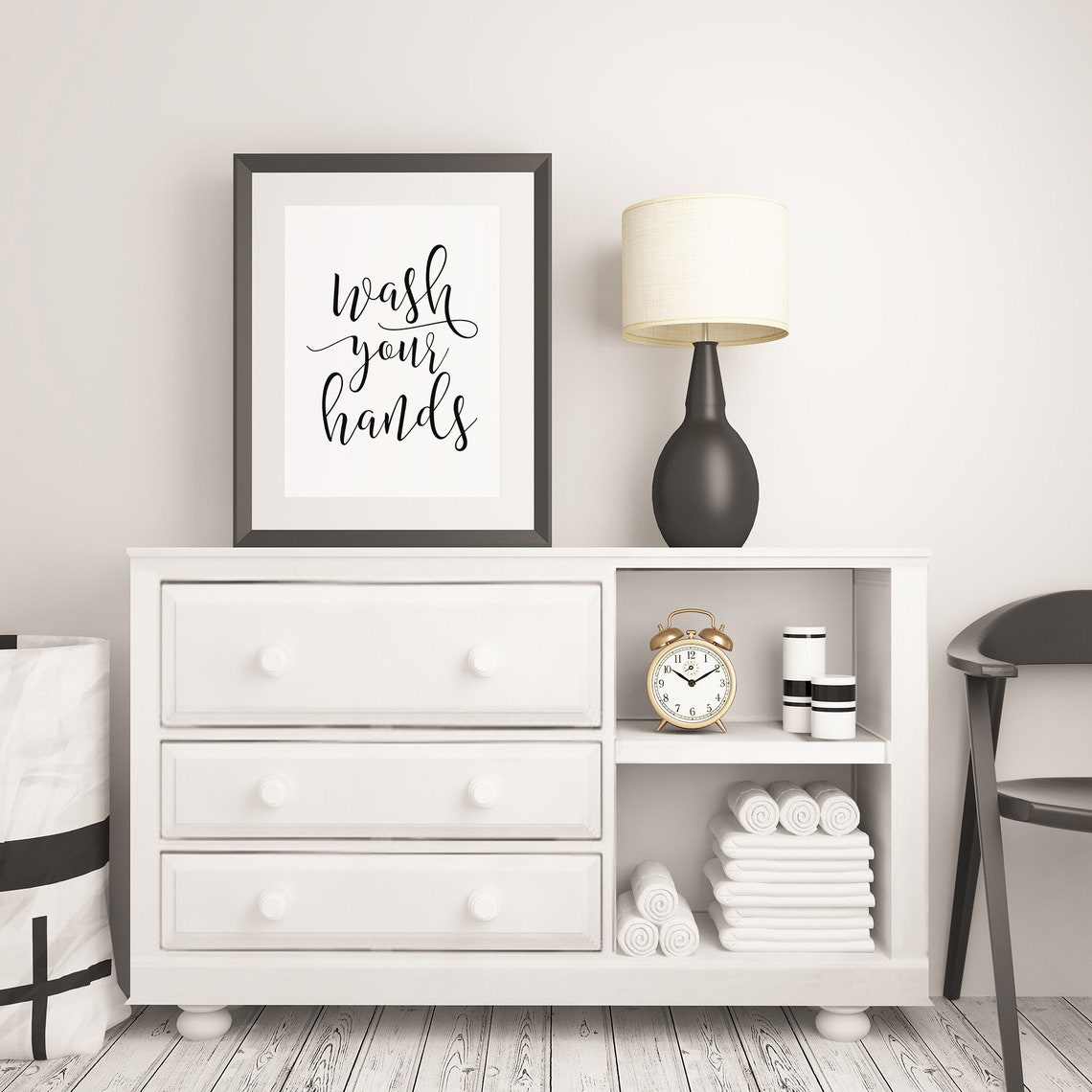 Wash Your Hands Elegant Script Calligraphy Bathroom Decor Poster - Image 3