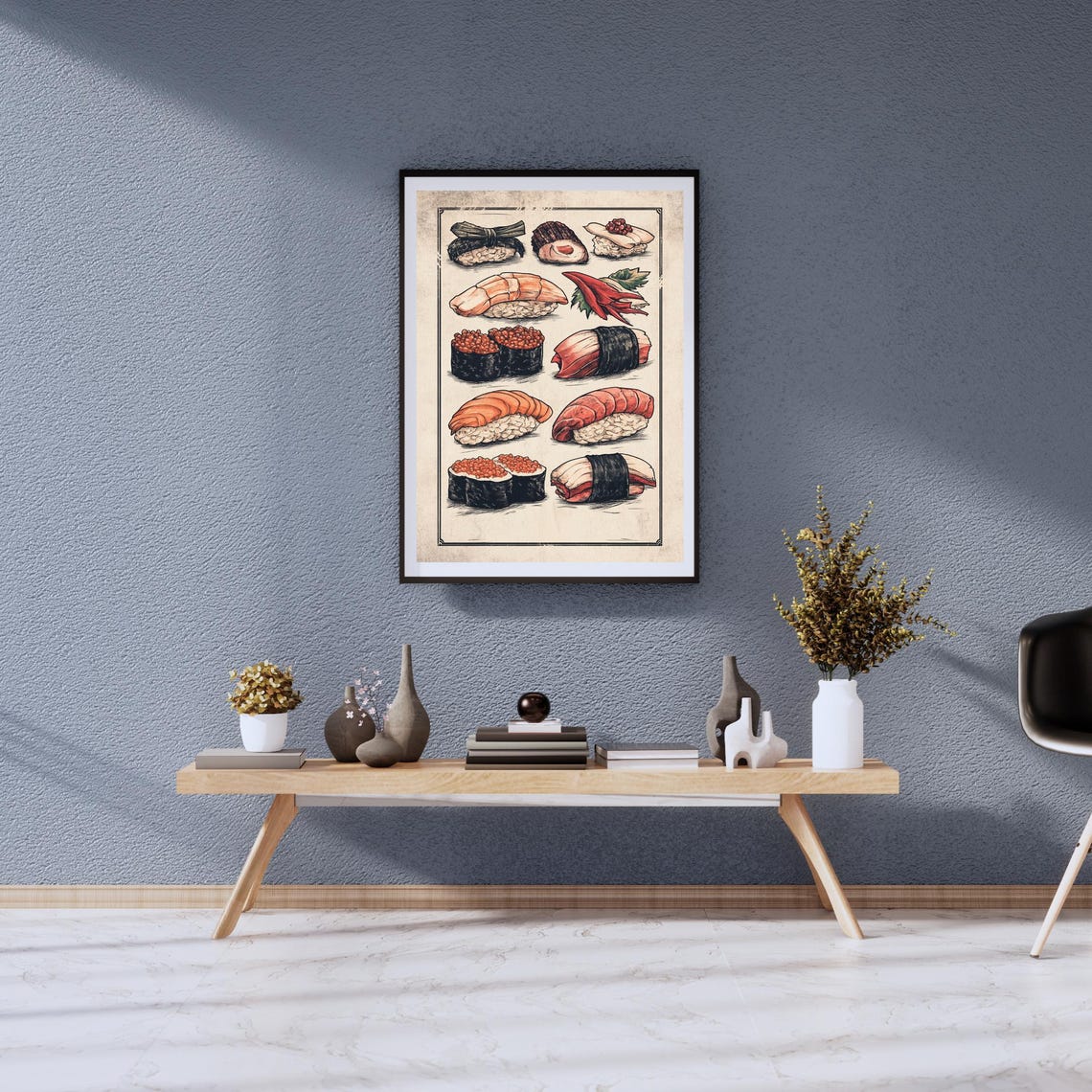 Vintage Sushi Nigiri Chart Illustration on Aged Parchment Poster - Image 2