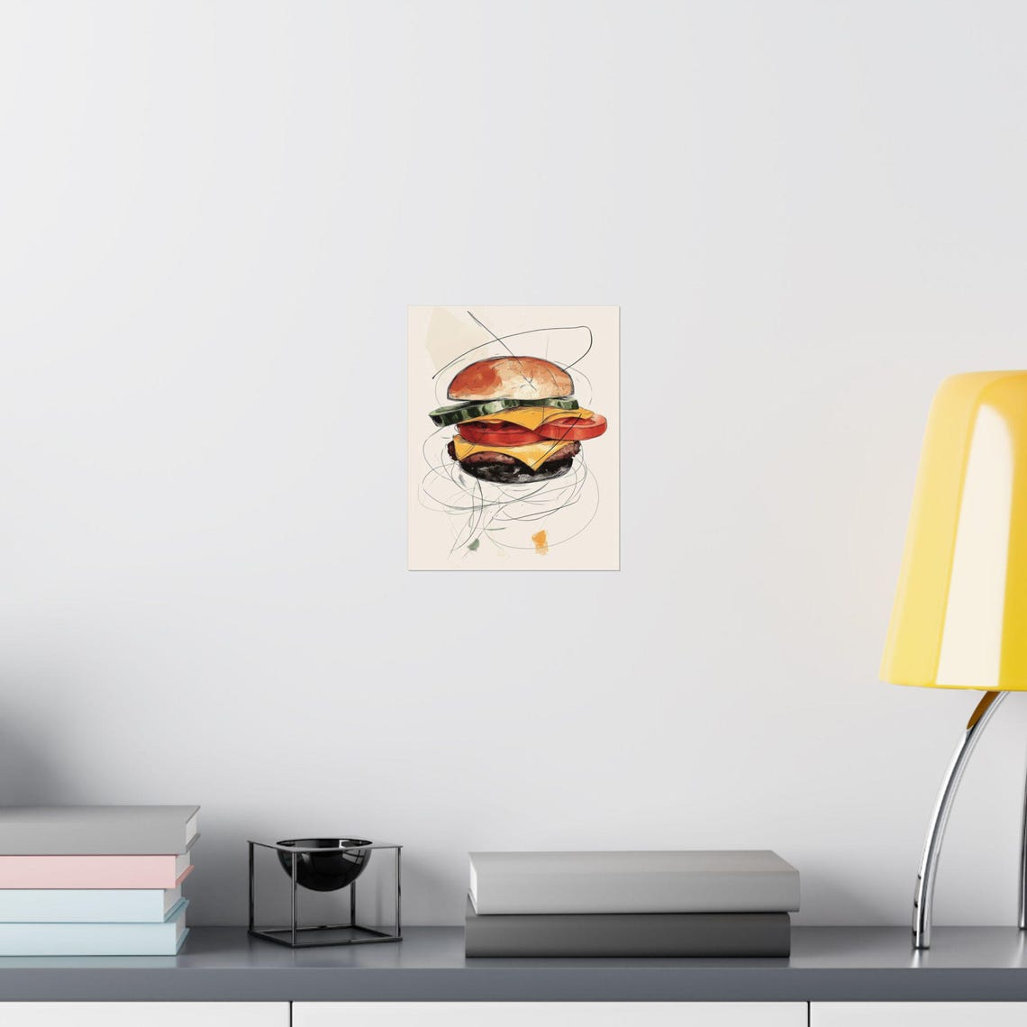 Hand Drawn Cheeseburger Watercolor Sketch Kitchen Wall Poster - Image 3
