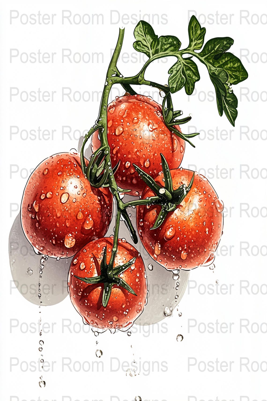 Dewy Red Cherry Tomatoes Cluster Close-Up Photography Poster - Image 3